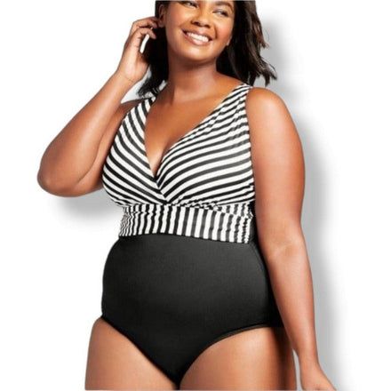 Bikini dama entero rayas blancas